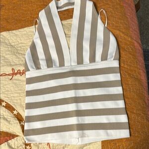 Elegant Striped Halter Top - White and Tan